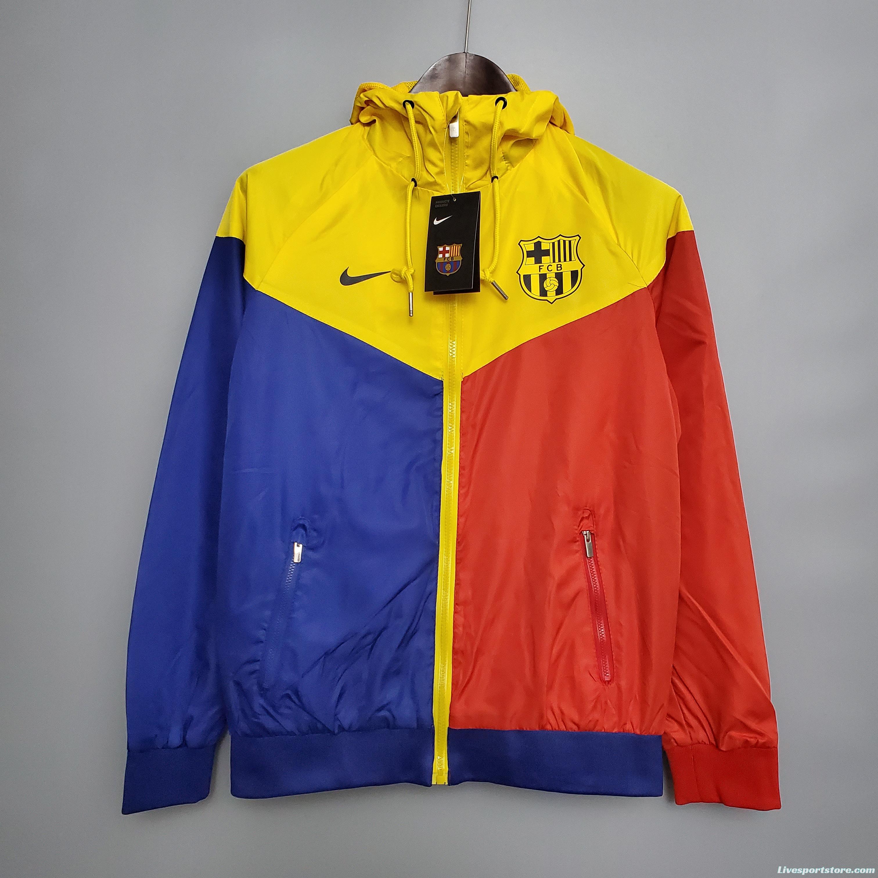 classic style Windbreaker Barcelona Blue Red Yellow Soccer Jersey