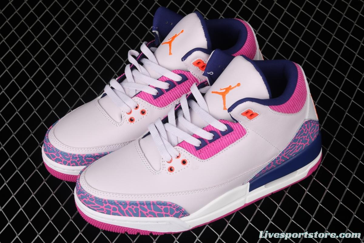 Air Jordan Brand Air Jordan 3 GS AJ3 Joe 3 burst pink and purple front layer basketball shoes 441140-500