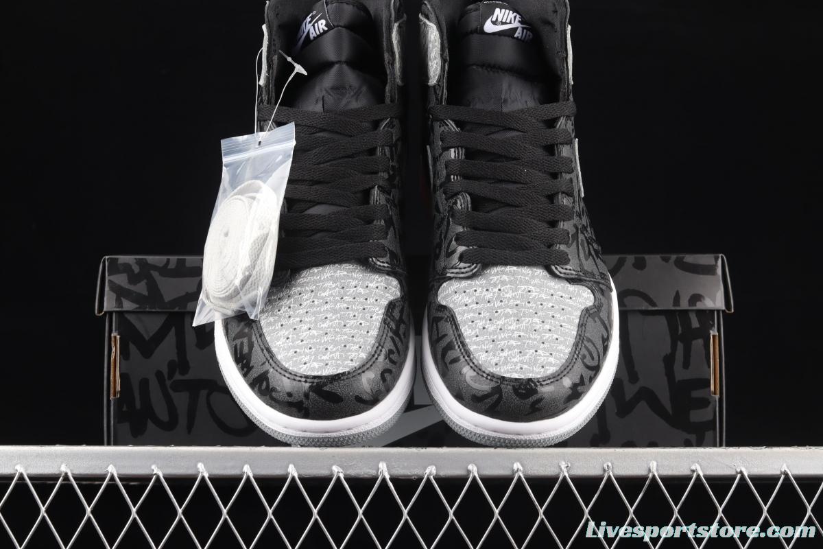 Air Jordan 1 High OG Rebellionaire black gray prohibited to wear Rebel high-top basketball shoes 555088-036