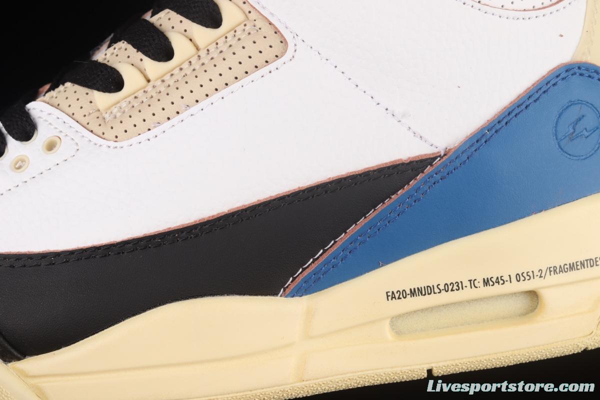 Fragment Design x Air Jordan 3 AJ3 Fujiwara Hiroshi White, Black and Blue Lightning DA3595-100