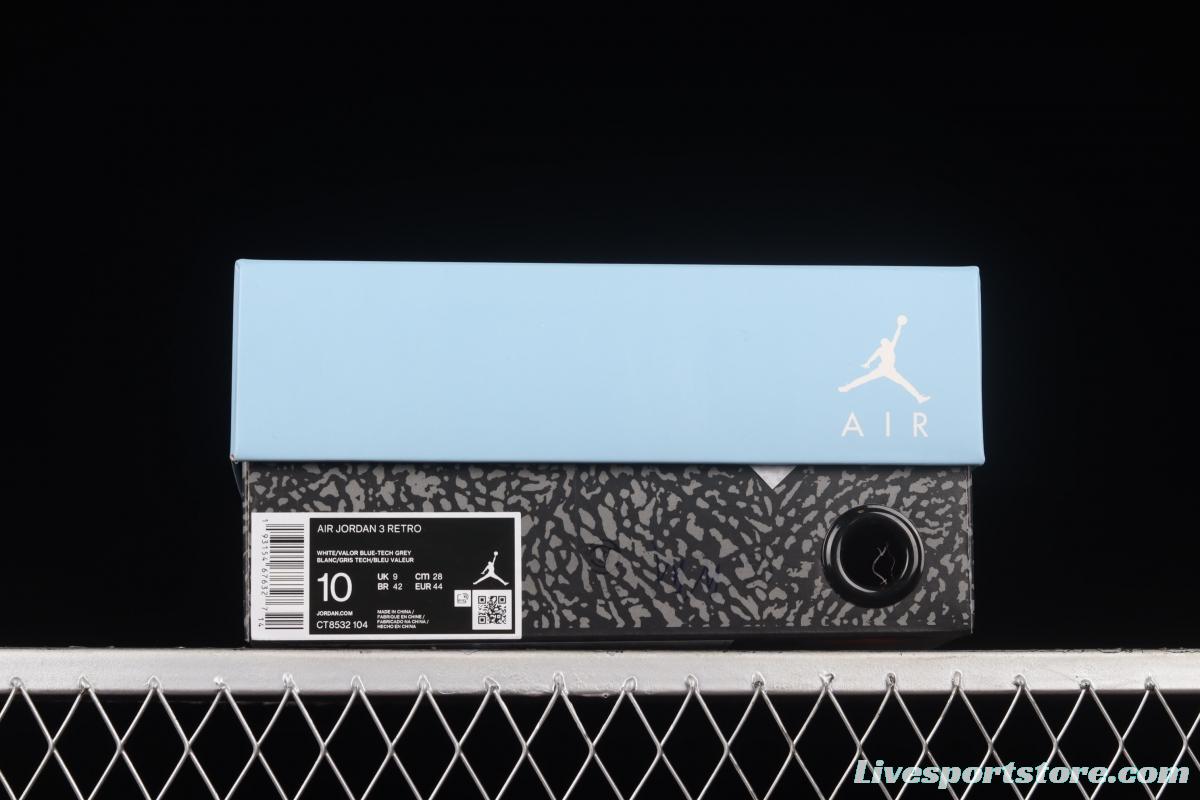 Air Jordan 3 UNC AJ3 Joe 3 North Carolina blue white burst blue crack in the basketball shoes CT8532-104