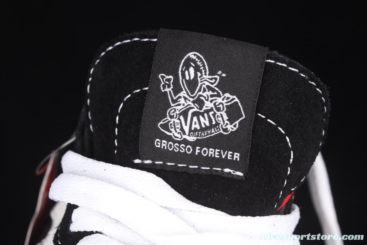 Vans Kate SK8-Mid black and white suede legendary skater superstar Jeff Grosso commemorates professional skateboard shoes VN0A5FCG625