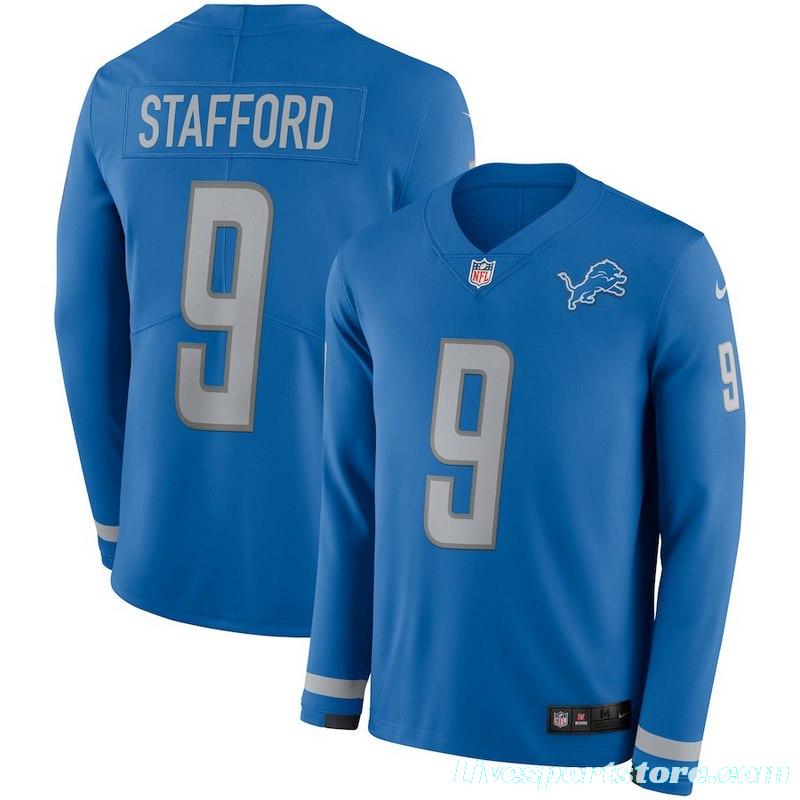 Men's Matthew Stafford Blue Therma Long Sleeve Player Limited Team Jersey