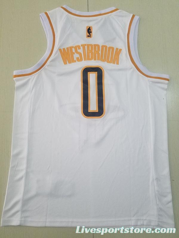 Russell Westbrook 0 White Golden Edition Jersey