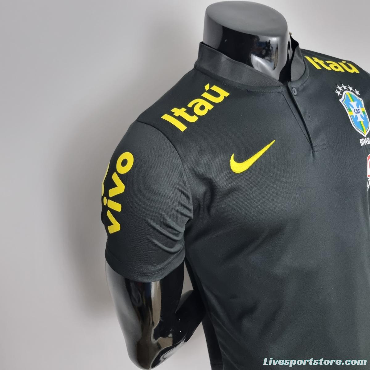 Low Neck POLO Brazil Black Soccer Jersey