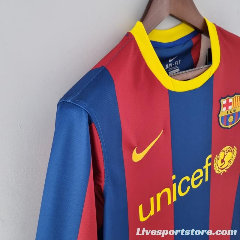 Retro 10/11 Barcelona Long Sleeve Home Soccer Jersey