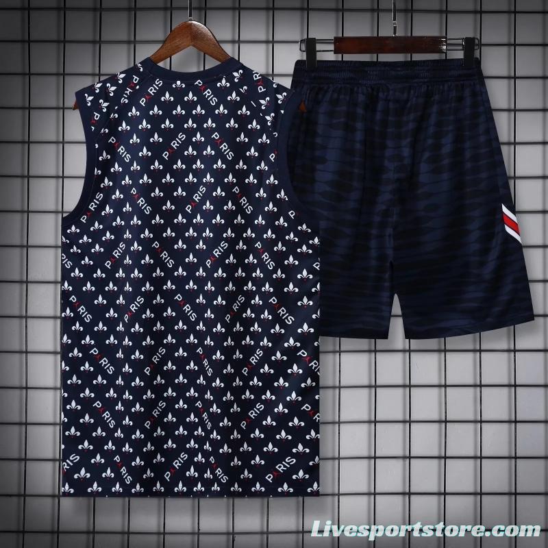 22/23PSG Royal Blue Flower Dot Pre-match Training Jersey Vest