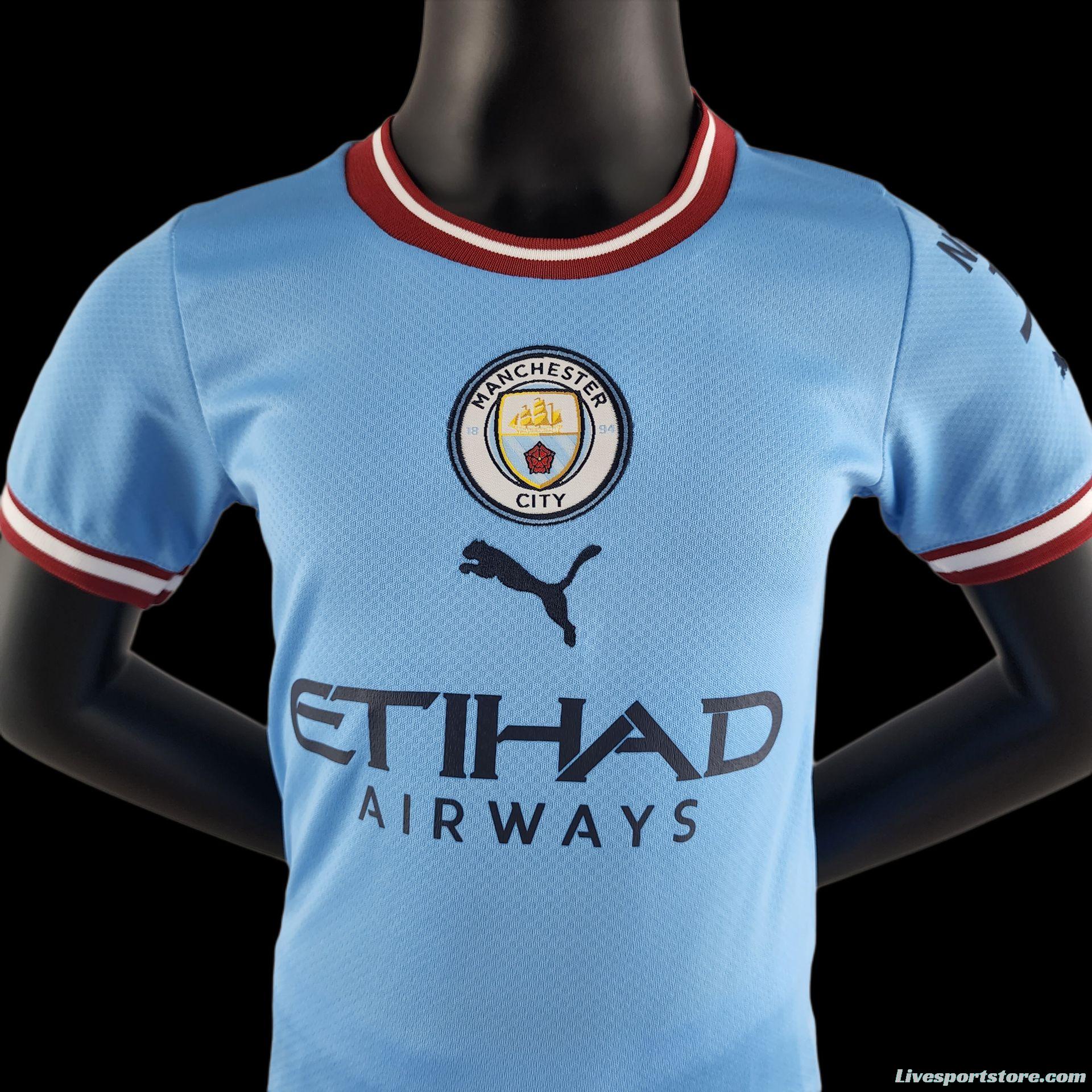 22/23 Kids Kit Manchester City Home Size：16-28 Soccer Jersey