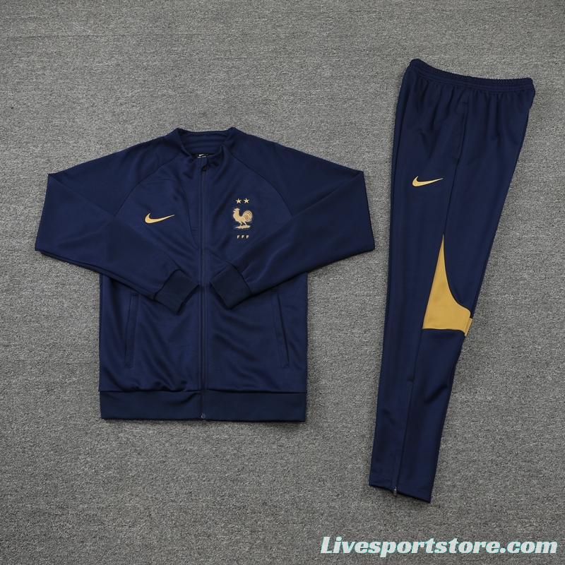 2022 France Navy Full Zipper Jacket+Long Pants