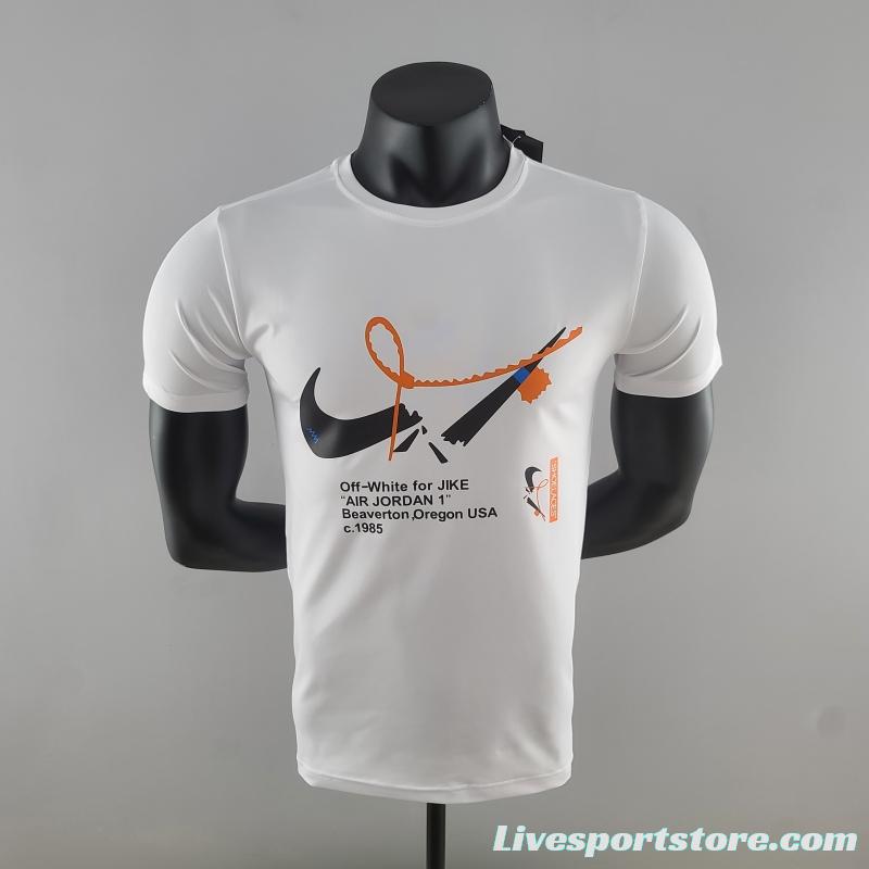 2022 NBA Offwhite Jordan 1 T-Shirts White #K000225