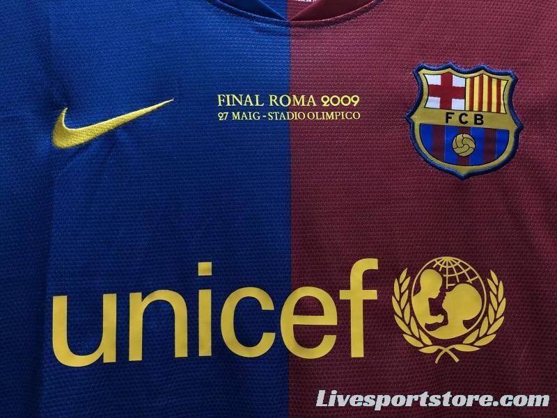 Retro 08/09 Long SLeeve Barcelona Home Champions Version Soccer Jersey