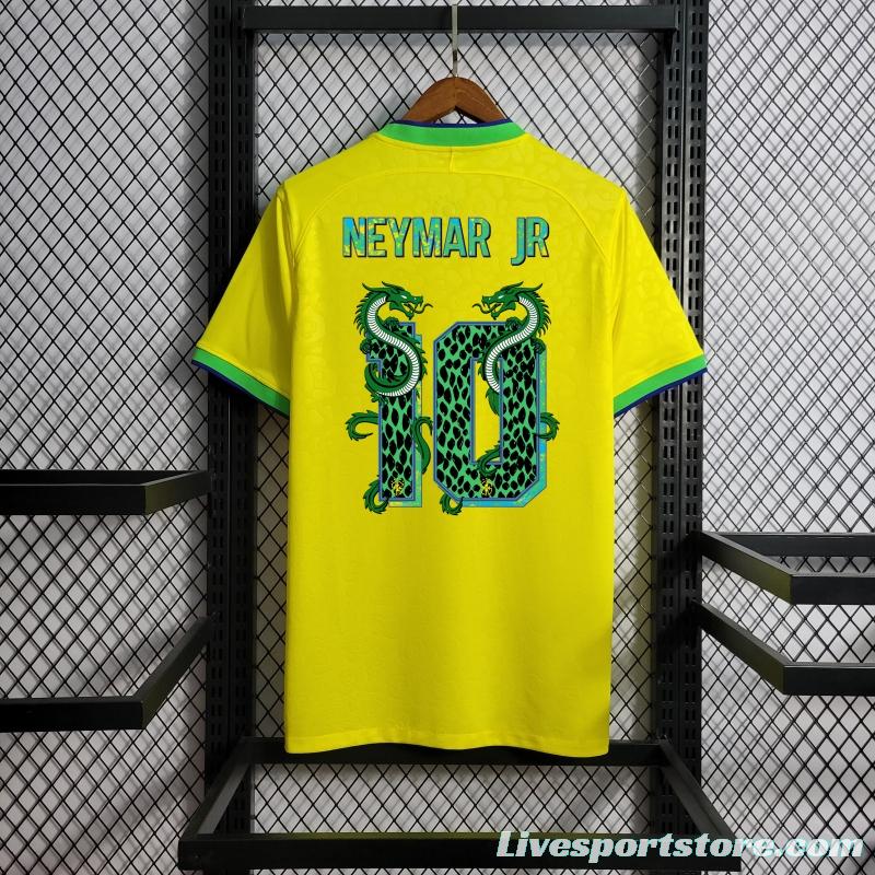 2022 Brazil Home National Team World Cup Soccer Jersey With Special Dragon Namesets