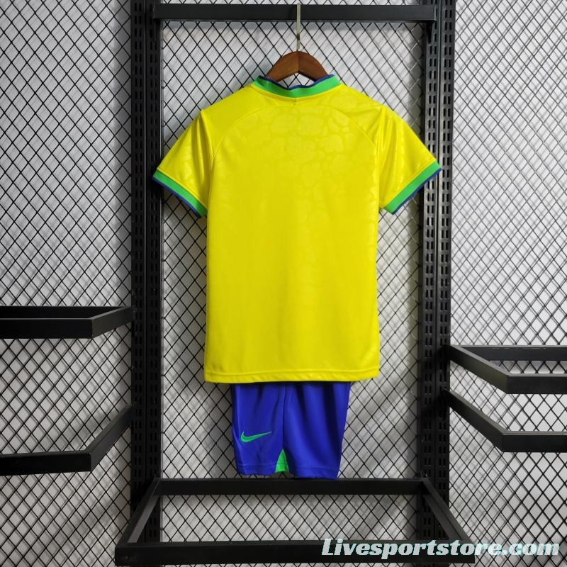 2022 Brazil Home Kids Size 16-28 Soccer Jersey