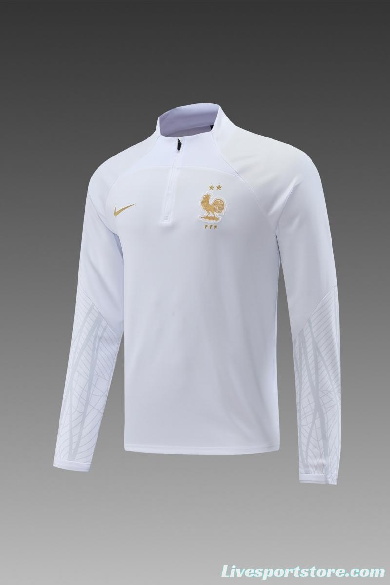 2022 France White Half Zipper Tracksuit