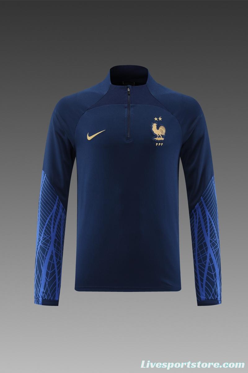 2022 France Navy Half Zipper Tracksuit Half Zipper Tracksuit