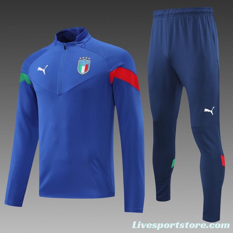 2022 Italy Blue Half Zipper Tracksuit