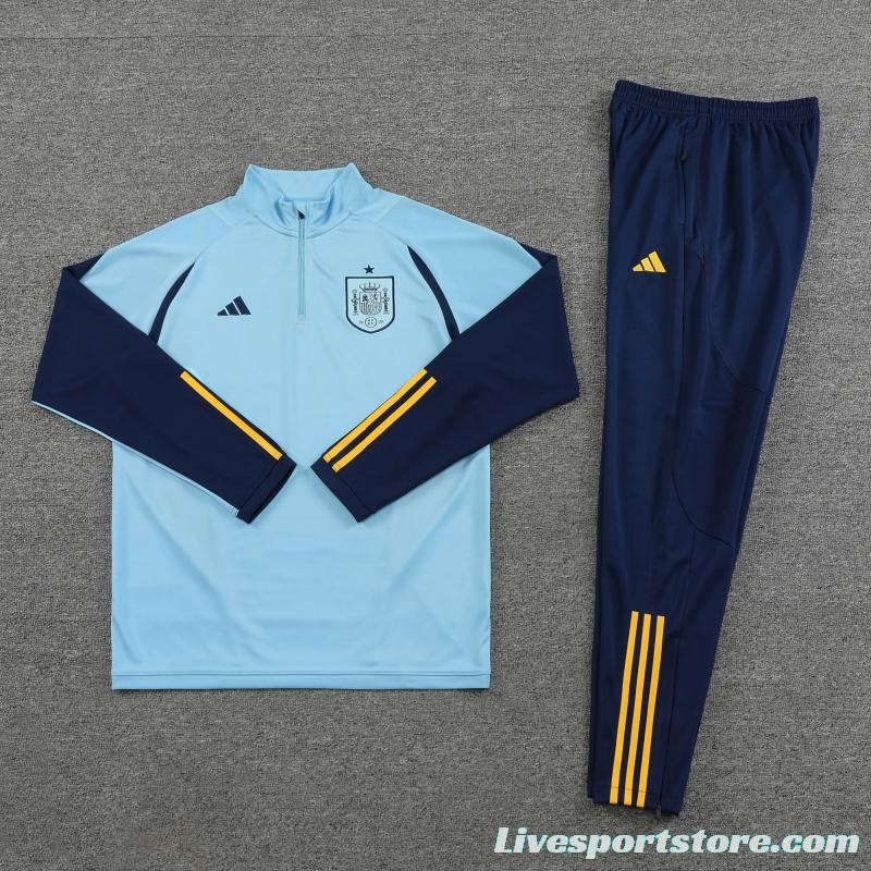 2022 Spain Blue Half Zipper Tracksuit