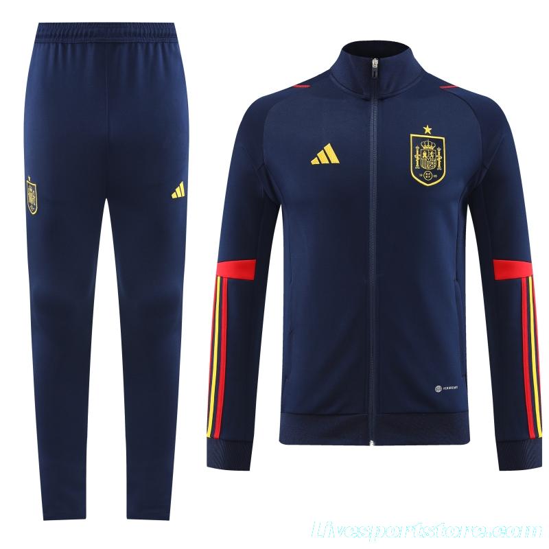 2022 Spain Navy Full Zipper Tracksuit