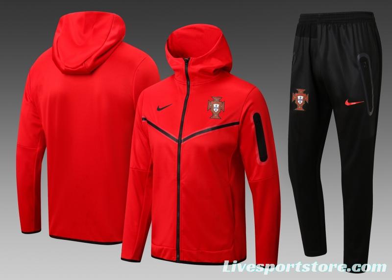 2022 Portugal Red Full Zipper Hoodie Tracksuit