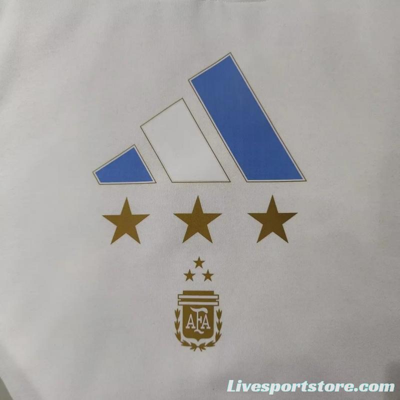 3 Stars Argentina Messi White Hoodie