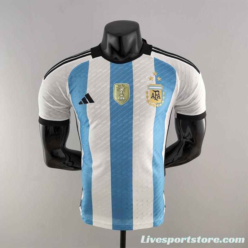 Player Version 3 Stars 2022 Argentina Home Jersey With World Cup Champion Patches