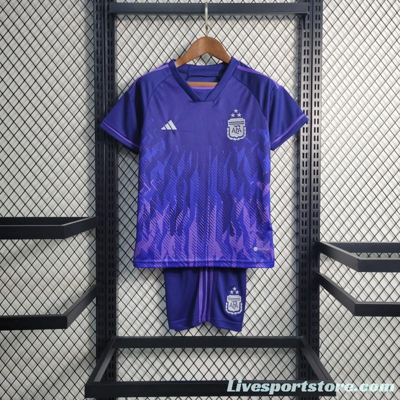 3-Stars 2023 Kids Argentina Away Purple Jersey