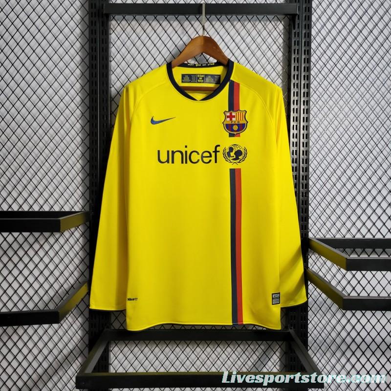 Long Sleeve Retro 08/09 Barcelona Away Yellow Jersey