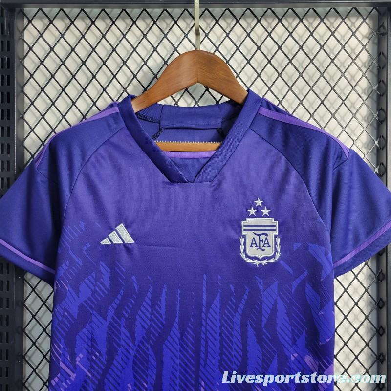 3-Stars 2023 Kids Argentina Away Purple Jersey