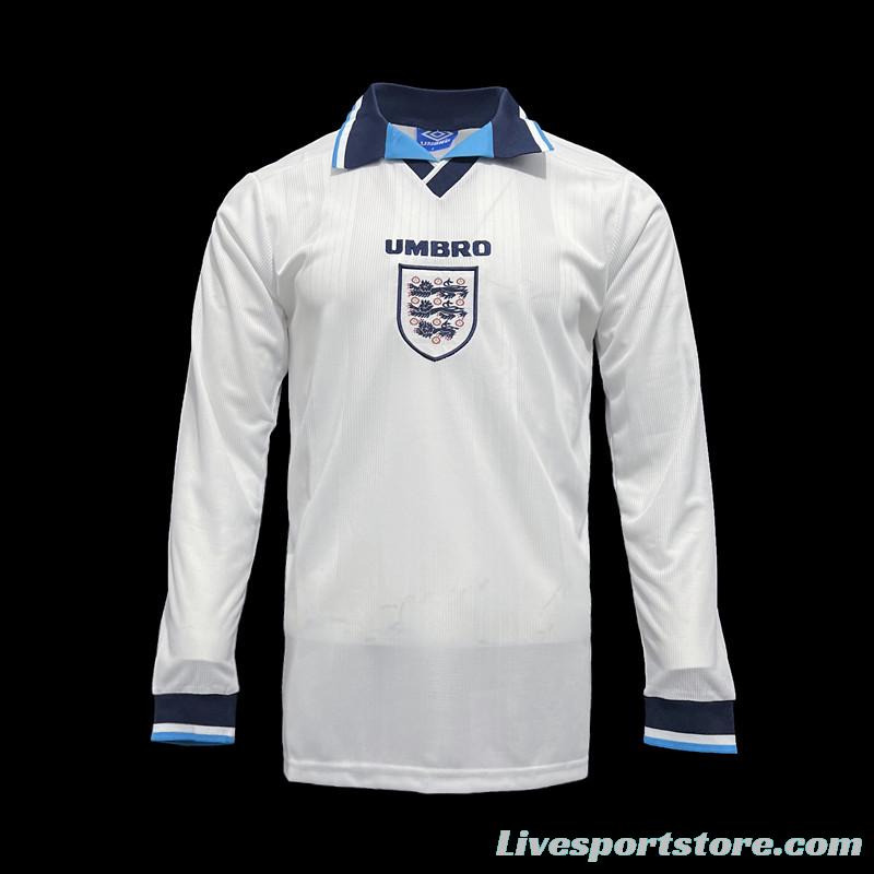 Long Sleeve Retro 1996 England Home Soccer Jersey