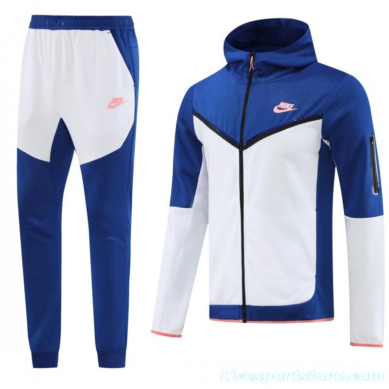 2023 Nike White Blue Full Zipper Hoodie Jacket +Pants