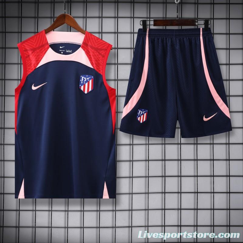 23-24 Atletico Madrid Black Red Vest Jersey+Shorts