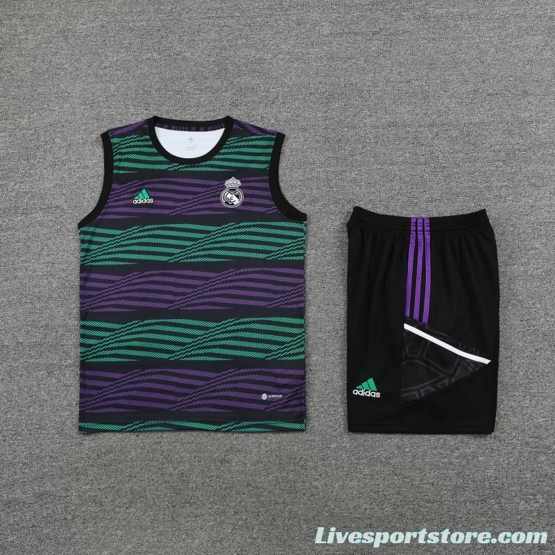 23-24 Real Madrid Stripe Pattern Vest Jersey+Shorts