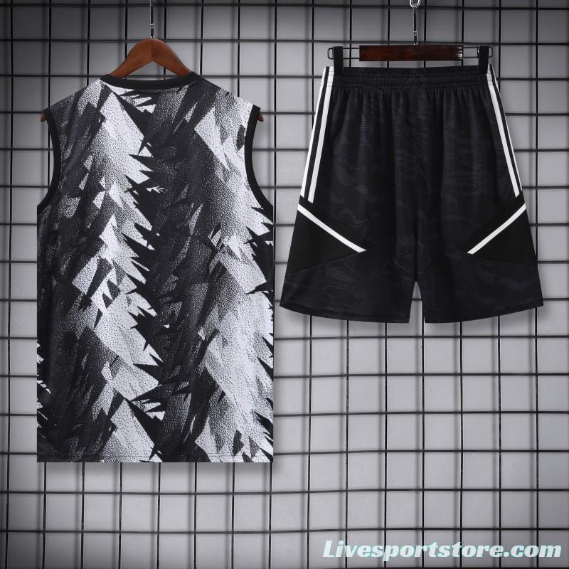 23-24 Juventus Black White Vest Jersey+Shorts