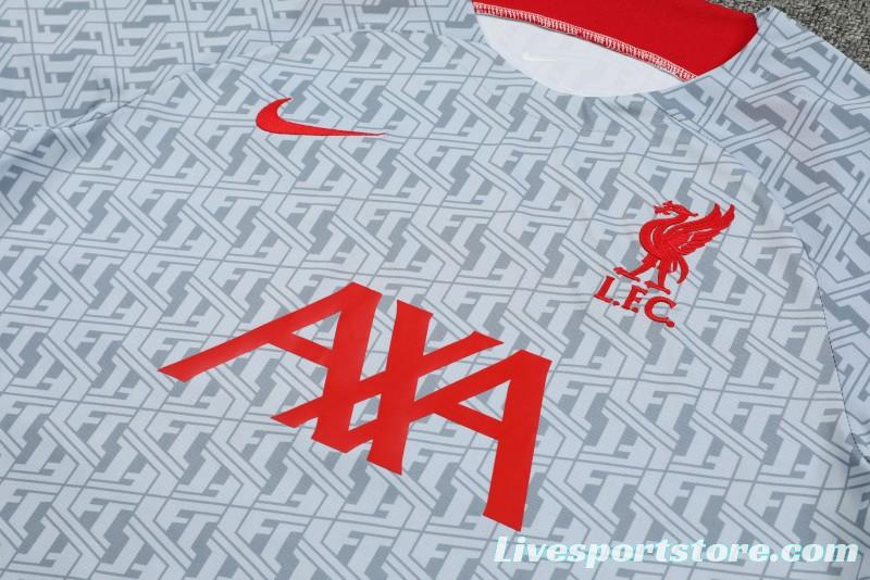 23-24 Liverpool White/Grey Grid Short Sleeve+Shorts