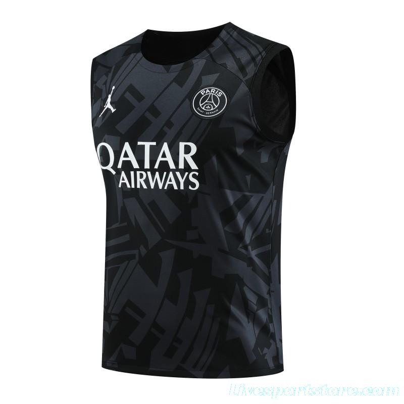 23-24 PSG Black Pattern Vest Jersey+Shorts