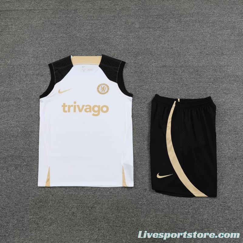 23-24 Chelsea White Black Vest Jersey+Shorts