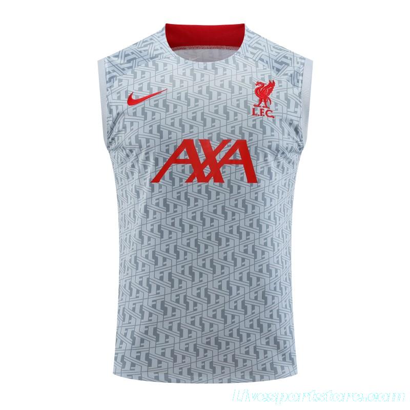 23-24 Liverpool White/Grey Grid Vest Jersey+Shorts