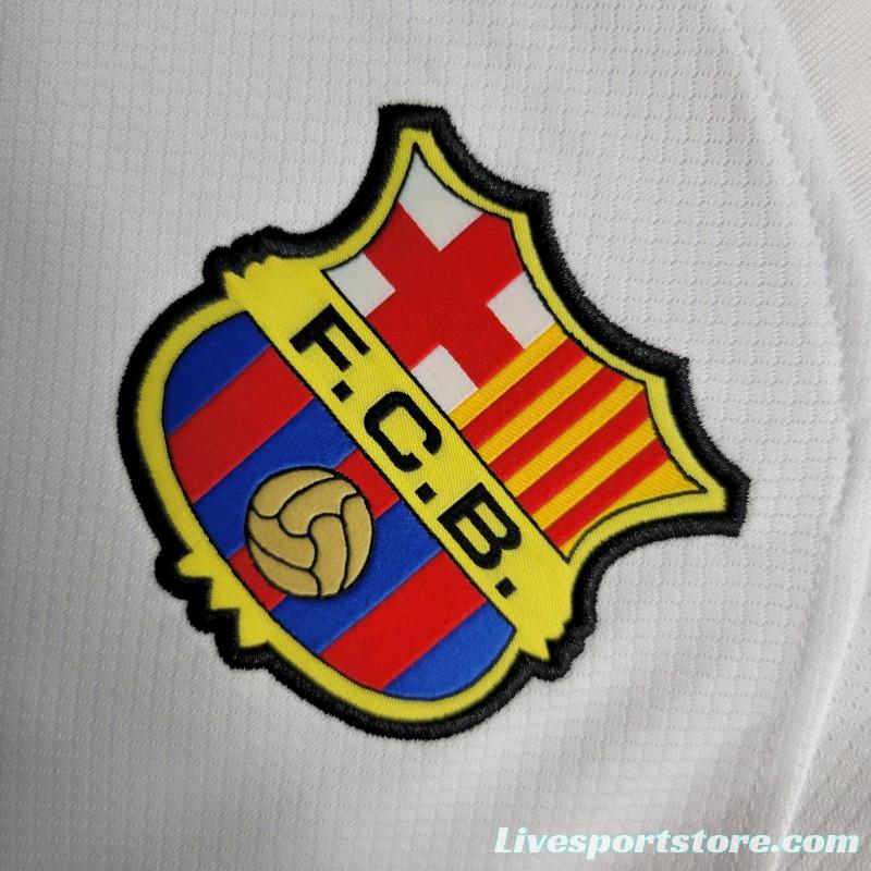 23-24 Barcelona White Away Long Sleeve Jersey