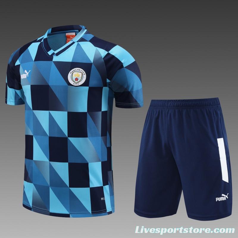 23 24 Manchester City Black Blue Short Sleeve+Shorts