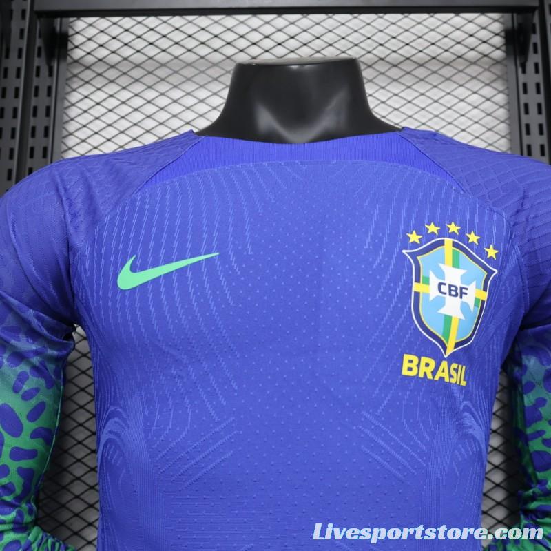 Player Version 2022 Brazil Away Blue Long Sleeve Jersey