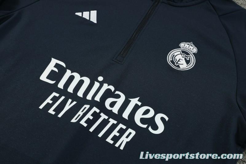 23/24 Real Madrid Navy Hoodie Half Zipper Jacket+ Pants