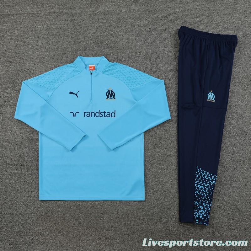 23/24 Olympique Marseille Blue Half Zipper Jacket+ Pants