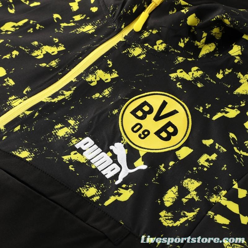 23/24 Borussia Dortmund Black/Yellow Half Zipper Windbreaker Jacket+Pants