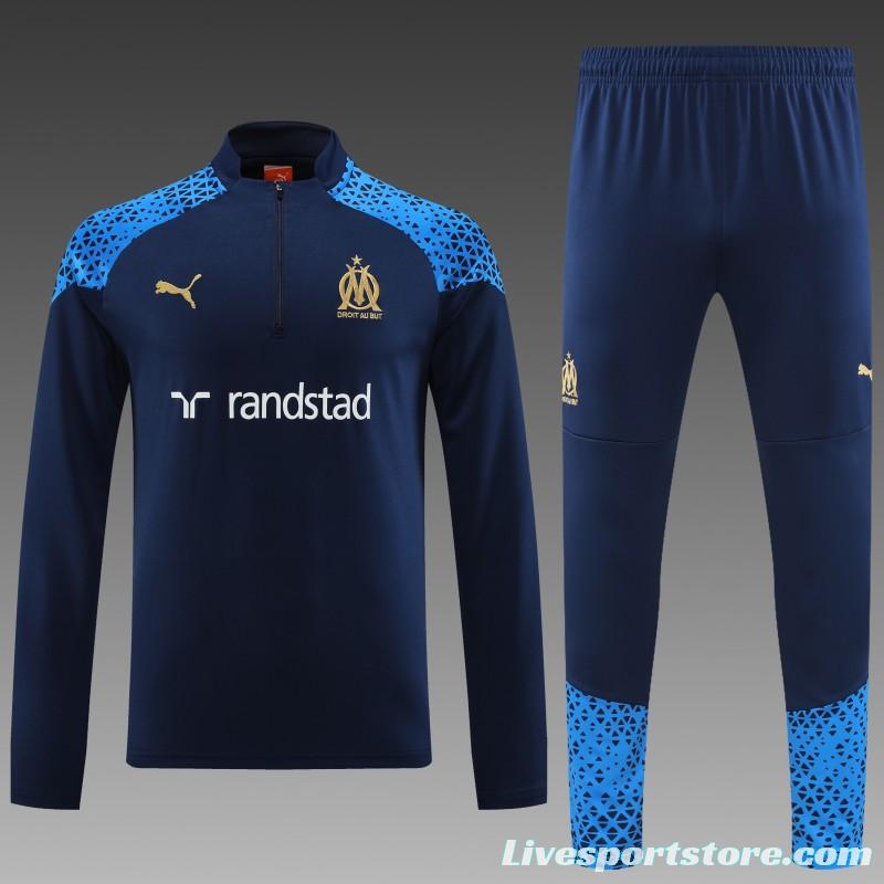 23/24 Olympique Marseille Navy Half Zipper Jacket+ Pants