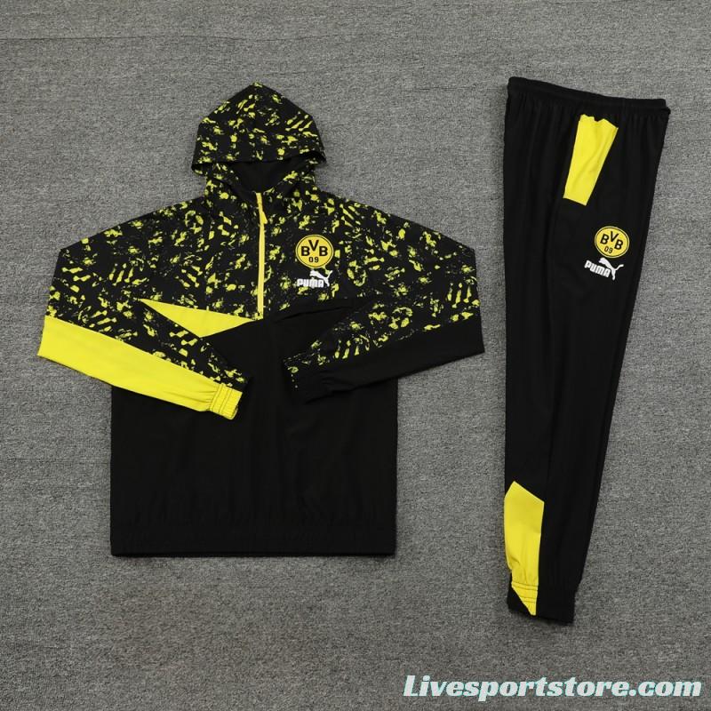 23/24 Borussia Dortmund Black/Yellow Half Zipper Windbreaker Jacket+Pants