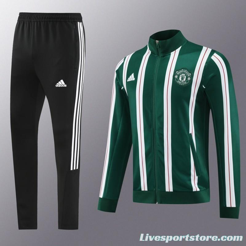 23/24 Manchester United Green White Stripe Full Zipper Jacket+Pants