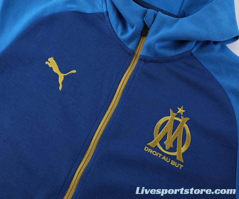 23/24 Olympique Marseille Blue Full Zipper Hoodie Jacket+Pants