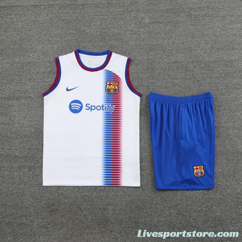 23/24 Barcelona White Vest Jeresy+Shorts