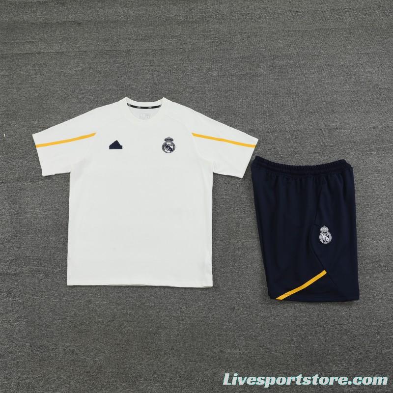 23/24 Real Madrid White Cotton Short Sleeve Jersey+Shorts