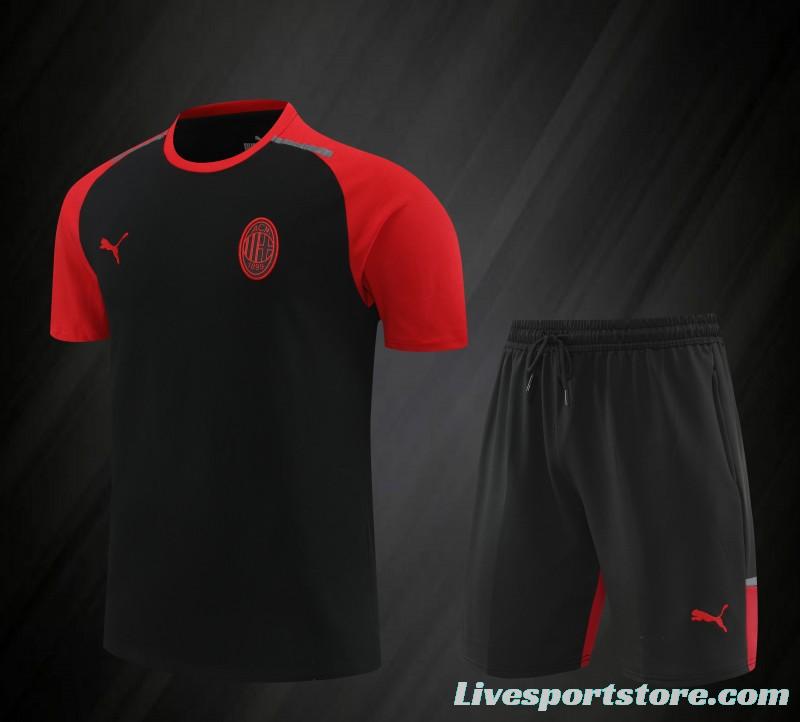 23/24 AC Milan Black/Red Cotton Short Sleeve Jersey+Shorts